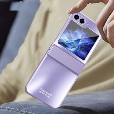 Imagem de Para samsung flip5 chapeamento capa protetora para samsung galaxy z flip 5 5g flip5 zflip5 dobradiça funda capa, roxo, para samsung z flip 5