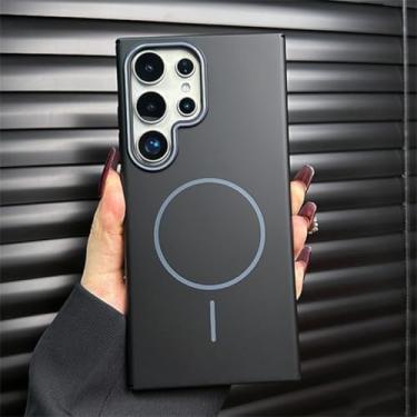 Imagem de HJZSZX Capa protetora para Samsung S25, capa protetora rígida de PC fosca de luxo à prova de choque, capa magnética para carregamento sem fio (para Sam S25/preto BX FG)