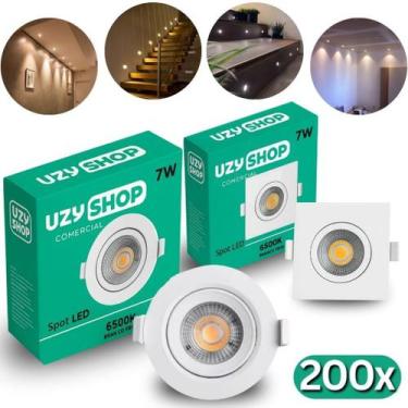 Imagem de Kit 200 Luminária Spots Led Embutido 7W Branco Frio ou Quente Quadrado