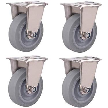 Imagem de Rodas de rodízio resistentes pacote com 4 - Rodas giratórias de borracha de 12,7 cm com freio e placa superior para proteção de piso de madeira - Rodas móveis de substituição de 75/100/125 mm