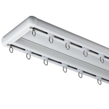Imagem de Cortina de teto resistente com rolos silenciosos – Trilho de cortina duplo durável para trailer, sala de estar, hospital, quarto – alumínio, 3 m (branco)