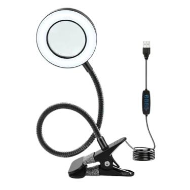 Imagem de Lâmpada de mesa de lupa com grampo, 12 níveis de brilho, 3 modos de cor para leitura, artesanato, pintura, trabalho próximo (preto)