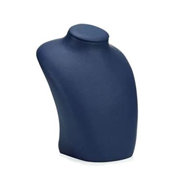 Imagem de Suporte de joias colar de couro azul exibição de busto 3D organizador de corrente de joias manequim modelo suporte de exibição organizador de corrente pingente para mulheres exibição de joias (tamanho