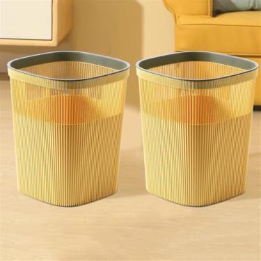 Imagem de Caixote do lixo, redondo, lata de lixo de plástico com anel de pressão conjunto de 2 para cozinha doméstica e cafeteria, grande/pequeno, cesto de lixo roxo/amarelo (amarelo, pequeno)