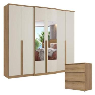 Imagem de Guarda Roupa Casal Valência 6 Portas Glass Capuccino Off White Com Côm