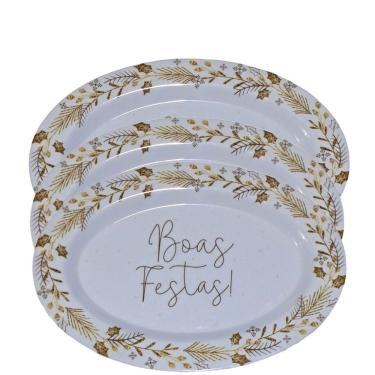 Imagem de Conjunto 3 Travessas Oval Em Melamina Boas Festas 35x25cm
