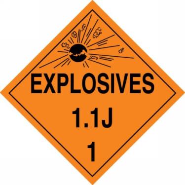 Imagem de Accuform Placa de plástico Signs MPL18VP1 Classe 1/Divisão 1J DOT Placard, Legend "Explosives 1.1J 2.5 cm com gráfico, 26 cm de largura x 26 cm de comprimento, preto em laranja