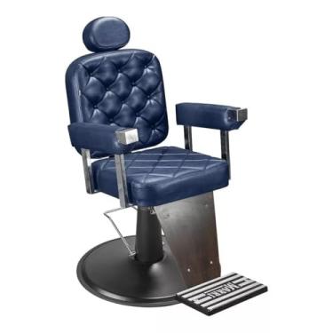 Imagem de Cadeira de Barbeiro Marri Dubai, Cadeira Giratória e Reclinável para Barbearia e Salão de Beleza, Estrutura em Aço Reforçado, Estofamento Premium, Base em Metal e Apoio para Pés (Azul Factory)
