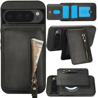 Imagem de Fofvccv Capa carteira magnética destacável 2 em 1 para Google Pixel 9 Pro XL com suporte para cartão, compatível com MagSafe capa de couro com bloqueio de RFID e bolsa com zíper para Google Pixel 9