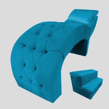 Imagem de Maca De Maquiagem E Estética + Escada e Almofada  Lisa Turquesa