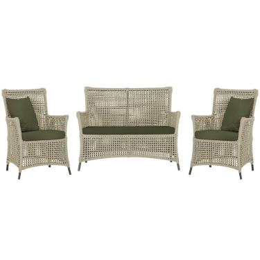 Imagem de Jogo Sofá e 2 Poltronas de Área Igapó Alumínio Pintura Marrom Corda Náutica Estofado 13 Trama