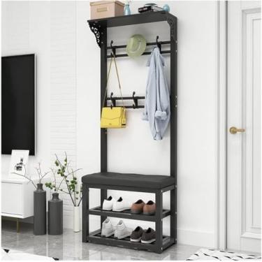 Imagem de Cabideiro Banco De Sapatos Com Assento De Almofada 2 Camadas Armário De Armazenamento De Sapatos Para Sala De Estar Quarto, Black Blue Cloth, 100CM