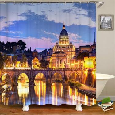 Imagem de Cortina de chuveiro de banheiro com paisagem natural, decoração para casa, cortina de chuveiro com gancho 180x200cm, DM4397, L210xA180cm