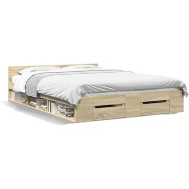 Imagem de Estrutura De Cama Itca Com Gaveta, Grande Espaço De Armazenamento, Ripas De Madeira Strog, Cama De Senhora, Cama De Solteiro Com Armazename, Grey Sonoma, 90x190 cm Small Single Engineered Wood