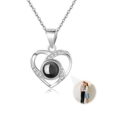 Imagem de Colar com foto personalizada com imagem dentro, colar de pingente de coração personalizado, colar de projeção de imagem para mãe, esposa, casais, dia dos namorados, dia das mães, presente memorial de