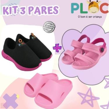 Imagem de Kit 3 Pares: Tênis Calce Fácil P26 Menina + Papete + Chinelo Ploc - Ca