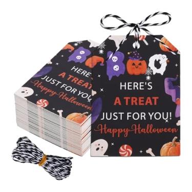 Imagem de Etiquetas de Happy Halloween, 80 peças, etiquetas de presente de papel de Halloween com cordão, etiqueta de cesta Hallow-eens Boo para sacolas de brindes, etiquetas de presentes de Halloween, etiqueta