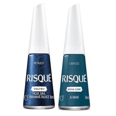 Imagem de Kit 4 Esmaltes Risqué Tons Azul Cremoso Metalico Coleção Esmalte (Hoje Sim + A.mar)