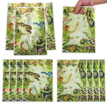 Imagem de Boerni Pacote com 30 sacos de presente com estampa de serpente da selva, 18 x 25 cm, sacos tropicais para lembrancinhas de festa com alça, sacos de presente com tema de animais selvagens vibrantes