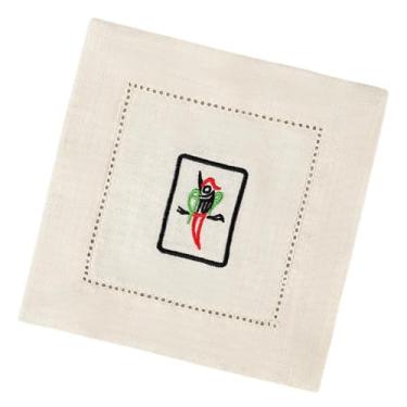 Imagem de Guardanapos Mahjong Cocktail Guardanapo de pano quadrado de 15 cm, design de azulejo Mahjong, porta-copos de linho bordado reutilizável para bebidas, decoração de mesa de festa Mahjong acessórios