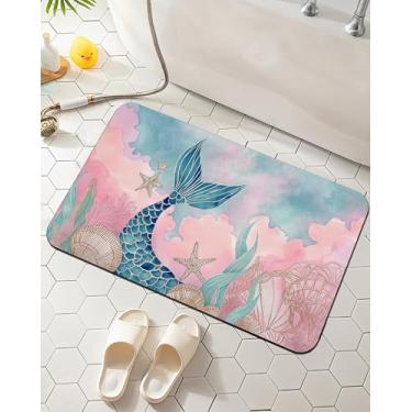 Imagem de Elightvap Tapete de banheiro com cauda de sereia de secagem rápida, antiderrapante, absorvente, tapete de banheiro de secagem rápida na frente da pia da cozinha, chuveiro, banheira, 43 x 73 cm