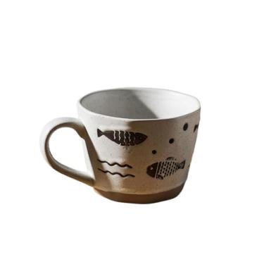 Imagem de URGDWEKJY Caneca de viagem retro criativa copo de cerâmica escritório xícara de café copo de chocolate quente copo pintado à mão copo de café reutilizável (C)