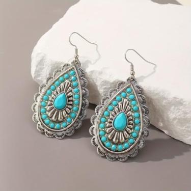 Imagem de Brincos turquesa para mulheres, joia boho, leve, pendente, ideia de presente