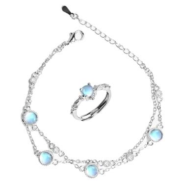 Imagem de Habfmo Pulseiras de pedra da lua redonda anel ajustável joias para mulheres namorada mãe, Adjustable, Liga de aço, Sem Pedra Preciosa