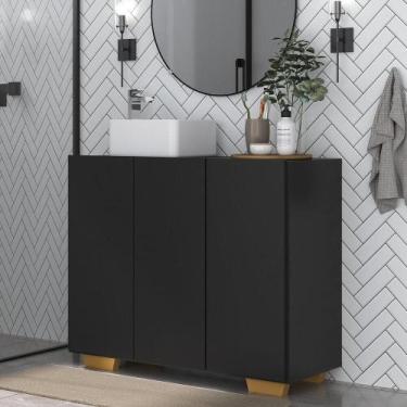 Imagem de Gabinete Banheiro 3 Portas 90cm Mp5031 Preto Natural - MULTIMOVEIS