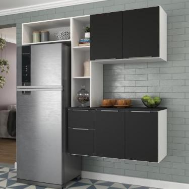Imagem de Cozinha Compacta Armário e Balcão Multimóveis Branca/preta - MULTIMOVE