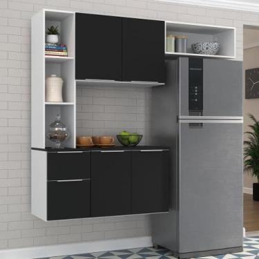 Imagem de Cozinha Compacta Armário e Balcão Multimóveis Branca preta - MULTIMOVE