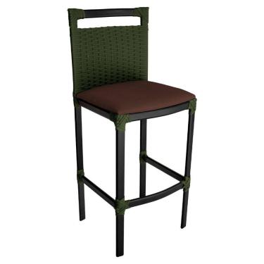 Imagem de Banqueta Alta Vigor Em Alumínio E Corda Náutica Verde Verde Com Marrom