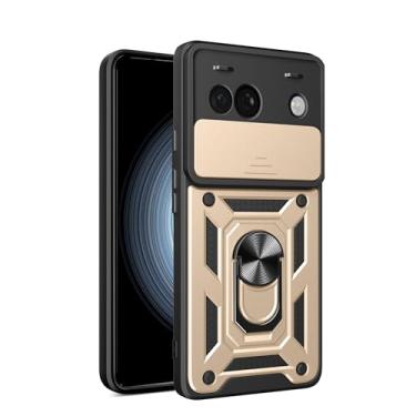 Imagem de RKINC Capa para Google Pixel 8A com capa deslizante para câmera e suporte de anel girado, grau militar, à prova de choque, com suporte magnético para carro, dourado