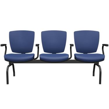 Imagem de Cadeira Longarina 3 Lugares Aeroporto Recepção Preto Baixa Flexi P03 Vinil Azul - Lyam