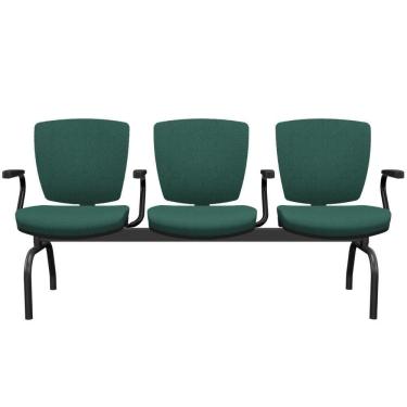 Imagem de Cadeira Longarina 3 Lugares Aeroporto Recepção Preto Baixa Flexi P03 Poliéster Verde - Lyam
