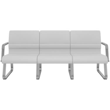 Imagem de Cadeira Longarina 3 Lugares Recepção Com Braço Pés Preto Lev P03 Vinil Cinza - Lyam Decor