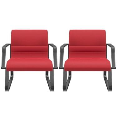 Imagem de Kit 02 Cadeiras De Escritório Recepção Fixa Pés Preto Lev P03 Crepe Vermelho - Lyam Decor