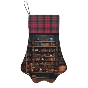 Imagem de SKKNT Biblioteca, estante, impressão, meias de Natal, animais de estimação, decoração de Natal, cães, gatos, árvores, doces, presente, conveniente