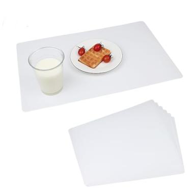 Imagem de Jogo americano de plástico branco, conjunto de 6 tapetes de mesa limpáveis para ambientes internos e externos para tapetes de mesa de pátio, cozinha, impermeável, tapetes de mesa laváveis e fáceis de
