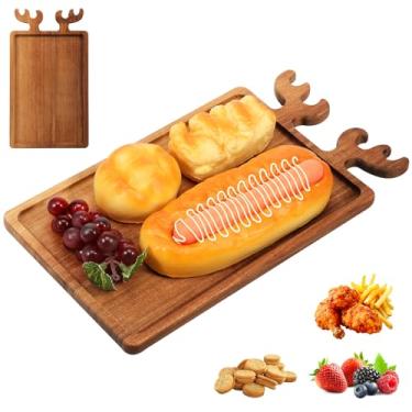 Imagem de Bandeja de madeira de Natal, bandeja de aperitivo de 11,4 x 7,18 cm, prato de sobremesa em forma de chifre de veado, bandejas decorativas de frutas para festa na cozinha, decoração de férias (13,8 x