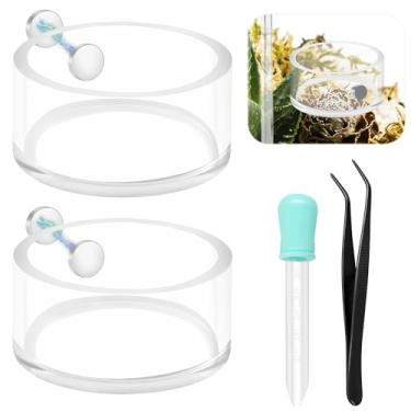 Imagem de 2 + 2 peças de prato magnético de alimentação com conta-gotas e pinça, tigela magnética de água, pinças de alimentação de répteis, minúsculos pratos de comida para aranhas saltadoras, tarântulas e