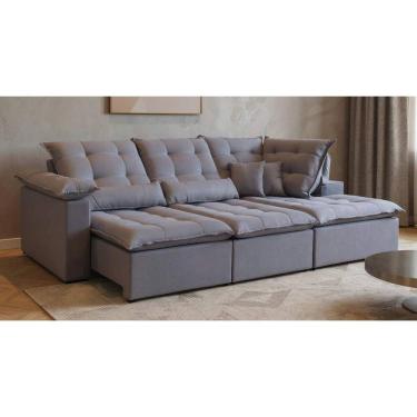 Imagem de Sofá Luxo Stilo Retrátil Reclinável e com Chaise Fixa Pillow de 15cm e Almofadas Decorativas e Braços Almofadados 3,00M