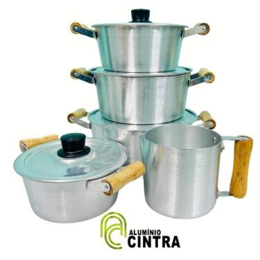 Imagem de Jogo De Panelas Alumínio Grosso Polido + Canecão Kit 5peças - Alumínio