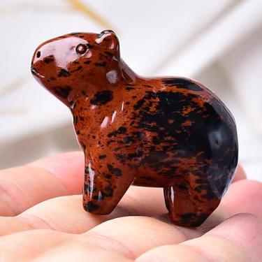 Imagem de WUYOUSHI Estátua de capivara obsidiana vermelha natural de 5 cm de cristal de cura feita à mão, estátuas de bolso do guardião da sorte, meditação, alívio da ansiedade, escritório, decoração de casa