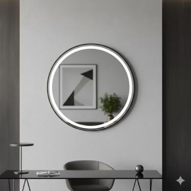 Imagem de Espelho com LED Retroiluminado Redondo Lapidado Para Maquiagem 50cm Com Luz Fria