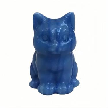 Imagem de Bacatgem Aventurina azul natural com cristais de gato e pedras curativas colecionáveis, 3,8 cm esculpida à mão, escultura animal de pedra preciosa para amantes de gatos