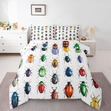 Imagem de Feelyou Conjunto de edredom com estampa de insetos coloridos, solteiro, estampa de insetos e besouros, para crianças, meninos, meninas, natureza, animais selvagens, edredom para decoração de quarto