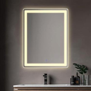 Imagem de Espelho Retangular 70x50 Led Jateado Premium Banheiro Lavabo Bivolt Neutro-vertical