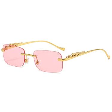 Imagem de Fashion Vintage Rimless Square Sunglasses Women Men Luxury Popular Travel Driving Leopard Head Small Sun Glasses,Pink,china