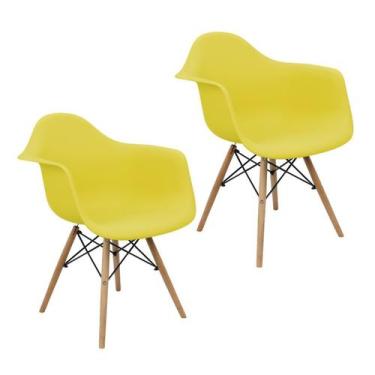 Imagem de Kit 2 Cadeiras Charles Eames Eiffel Design Wood Com Braço Amarela - Ma